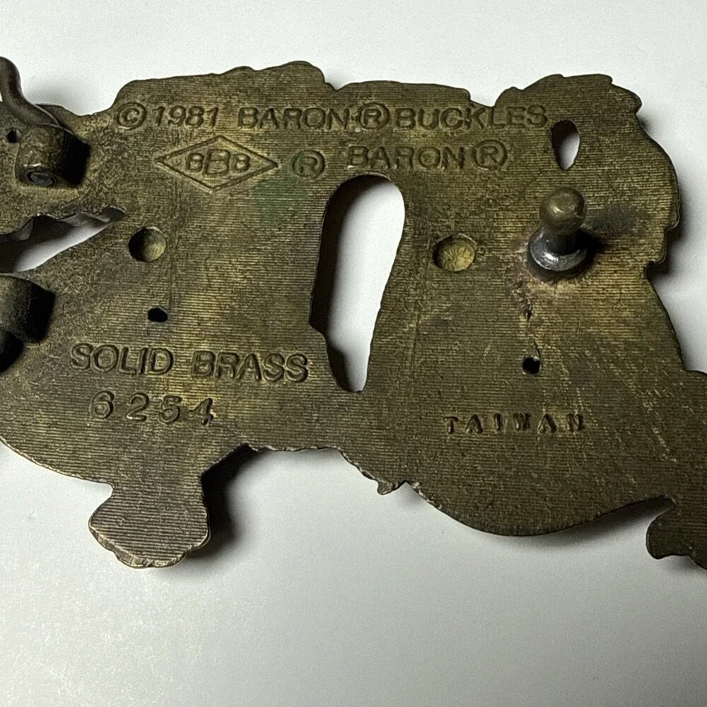 Vintage 1981 Baron Buckles Solid Brass Chinese Dragon Belt Buckle
